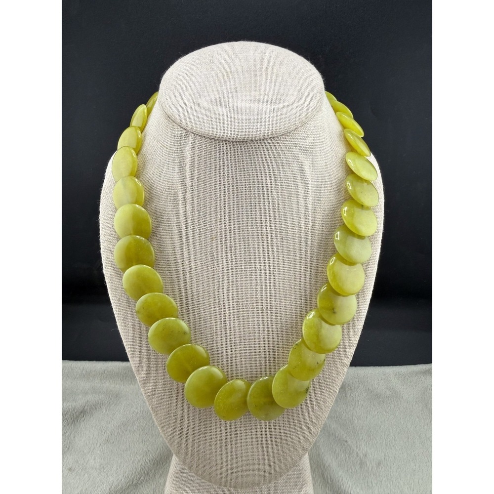 Connemara Marble Stone Necklace Beaded Disc Green 19"
